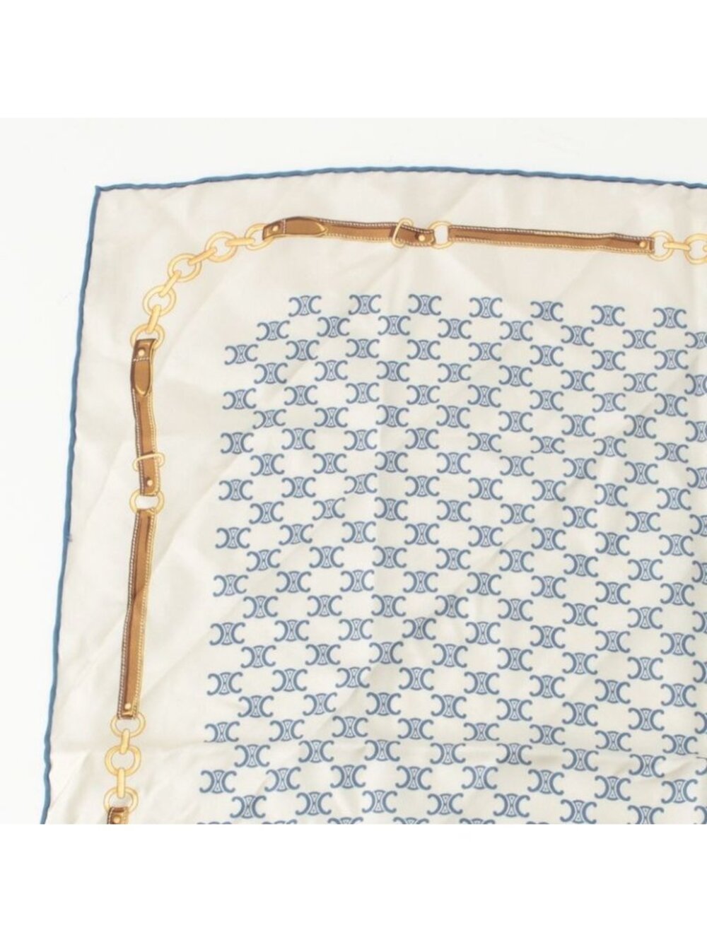 Celine Silk Triomphe Logo Chain Pattern Large Scarf Ivory Blue - Picture 2 of 9